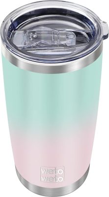 WETOWETO 20oz Insulated Stainless Steel Tumbler. Double Wall Vacuum Leak-proof Travel Coffee Mug. Powder Coated Water Cup (Green-Pink Gradient. 1 Pack)