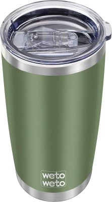 WETOWETO 20oz Insulated Stainless Steel Tumbler. Double Wall Vacuum Travel Coffee Mug. Leak-Proof Tumbler Cup for Home Office Travel (Army Green. 1 Pack)