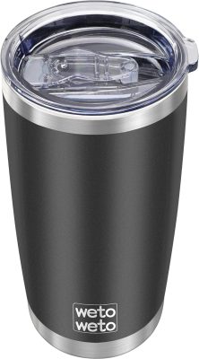 WETOWETO 20oz Tumbler. Stainless Steel Vacuum Insulated Coffee Tumbler Cup. Double Wall Powder Coated Leak-proof Travel Coffee Mug Cup (Black. 1 Pack)