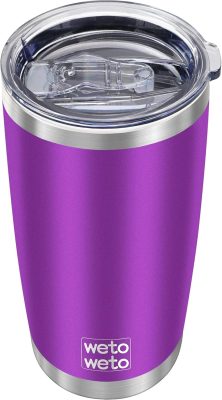 WETOWETO 20oz Insulated Stainless Steel Tumbler. Double Wall Vacuum Leak-proof Travel Coffee Mug. Powder Coated Water Cup (Purple. 1 Pack)