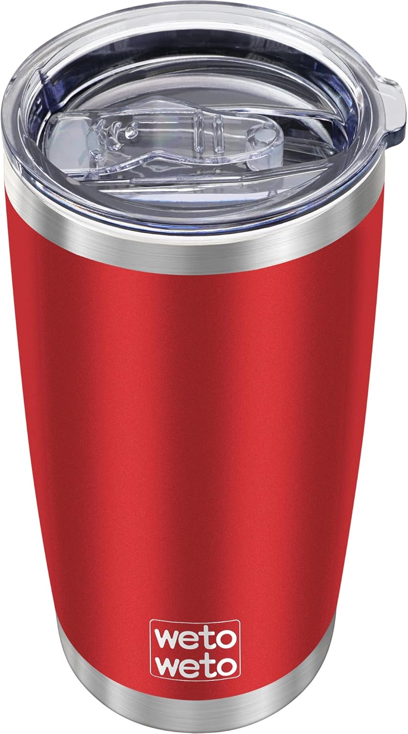 WETOWETO 20oz Tumbler. Double Wall Powder Coated Leak-proof Travel Mug (Red. 1 Pack)