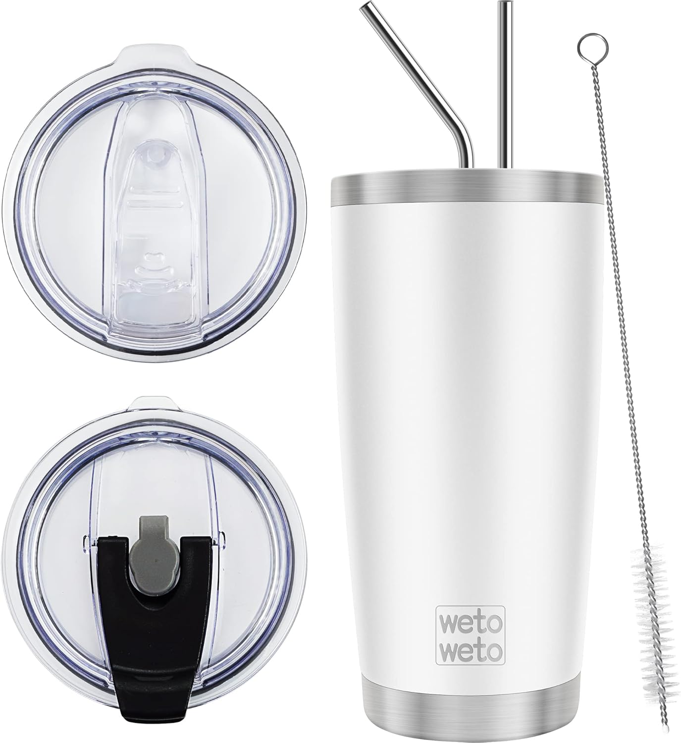 WETOWETO 20oz Tumbler with 2 lids and 2 straws . (White. 1 Pack)