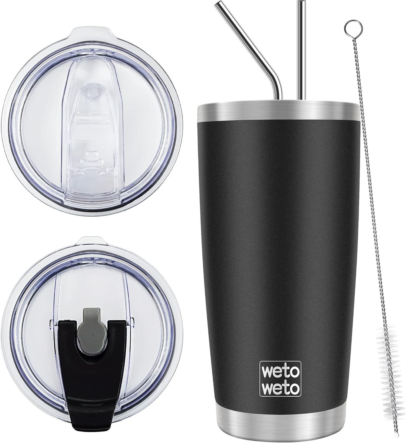 WETOWETO 20oz Tumbler with 2 lids and 2 straws. (Black. 1 Pack)