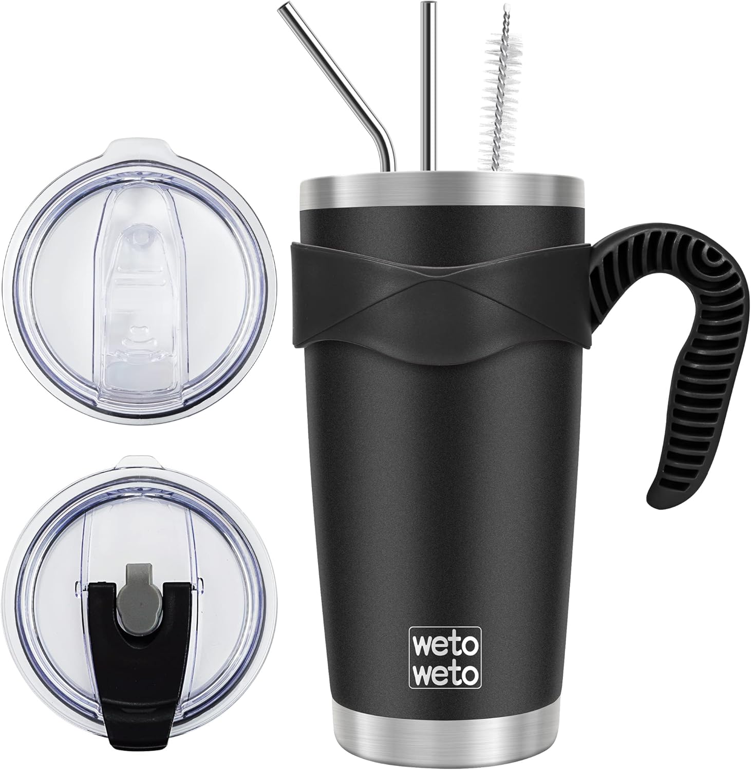 WETOWETO 20oz Tumbler with 2 lids and 2 straws. (Black. 1 Pack)