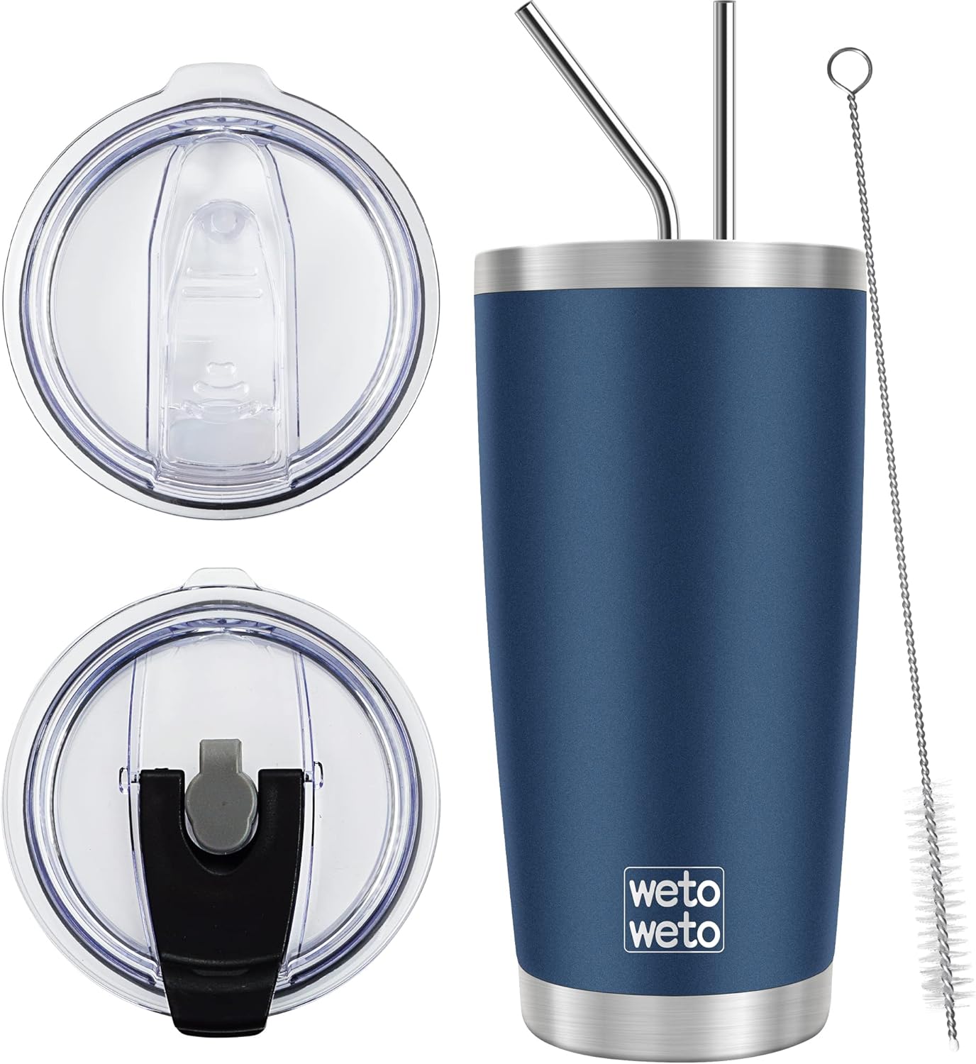 WETOWETO 20oz Tumbler with 2 lids and 2 straws. (Navy Blue. 1 Pack)